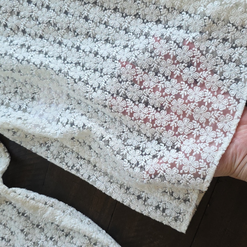 Sezane Cathy Ecru Lace Blouse Ruffle Stand Collar Cream Long Sleeve Button Down - Picture 9 of 11